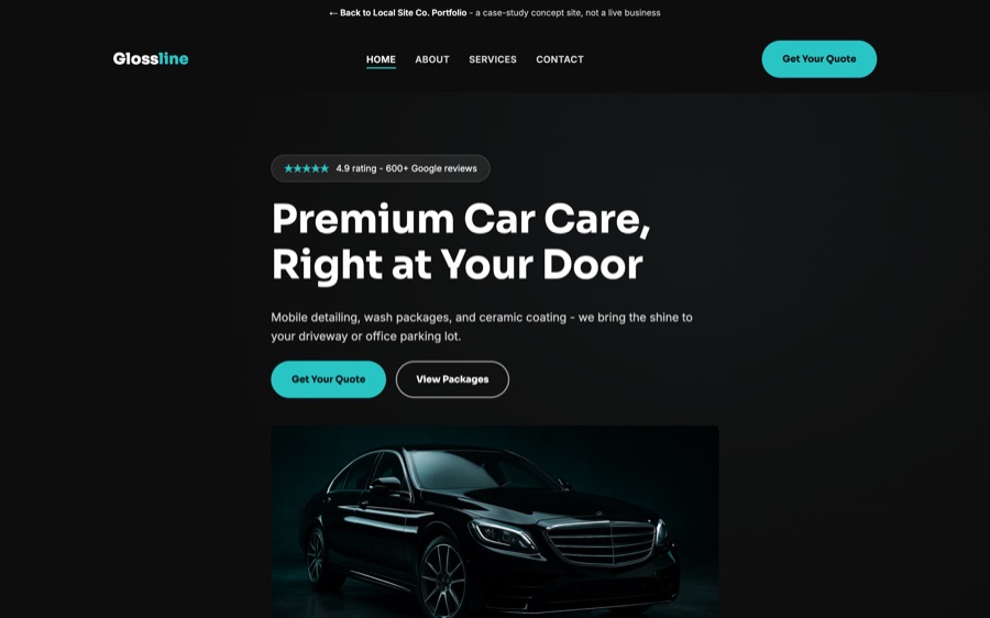 Glossline Mobile Detailing website homepage
