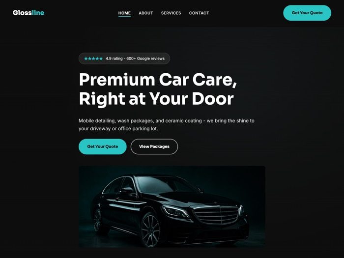 Glossline Mobile Detailing website homepage