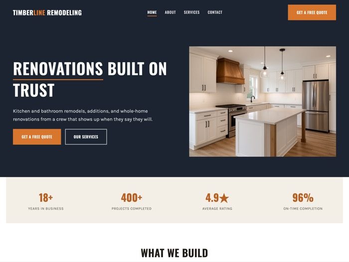 Timberline Remodeling Co. website homepage