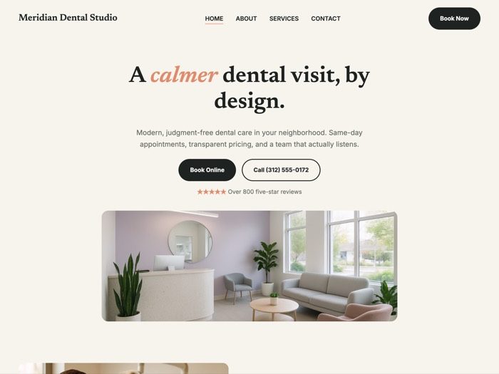 Meridian Dental Studio website homepage