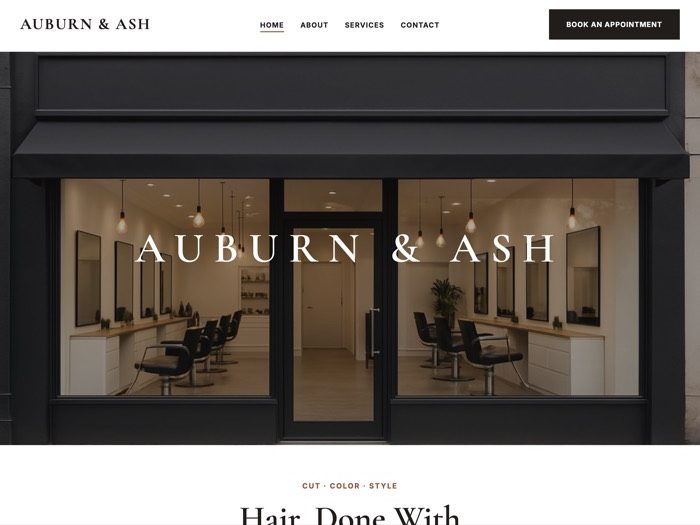 Auburn & Ash Salon Co. website homepage