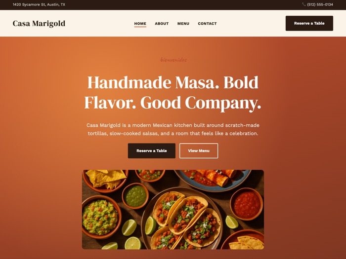 Casa Marigold website homepage