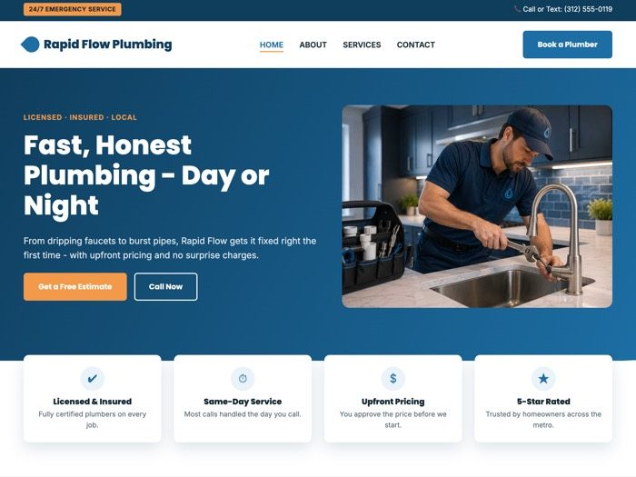 Rapid Flow Plumbing website homepage