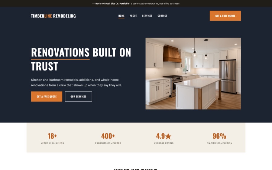 Timberline Remodeling Co. website homepage