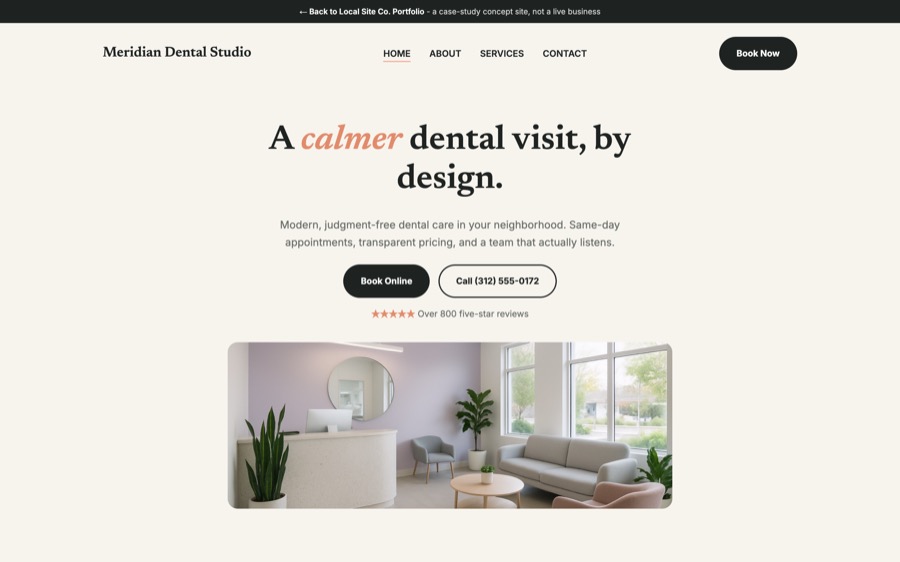 Meridian Dental Studio website homepage