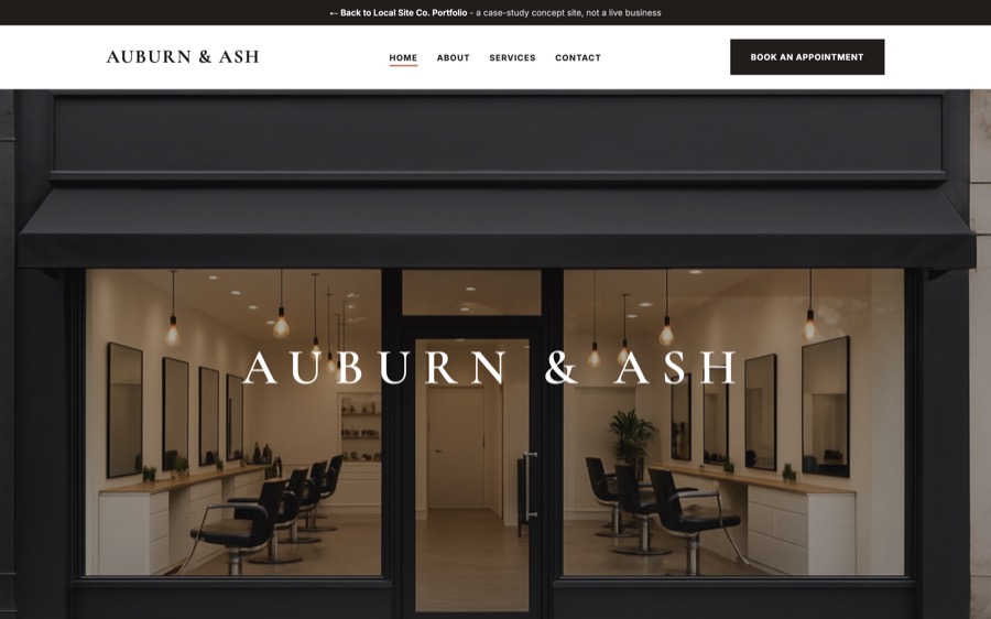 Auburn & Ash Salon Co. website homepage