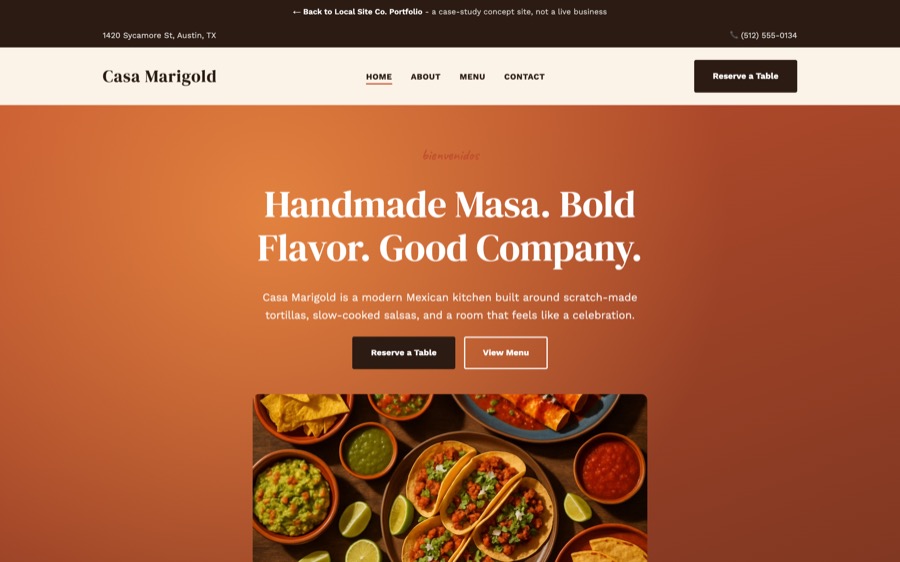 Casa Marigold website homepage