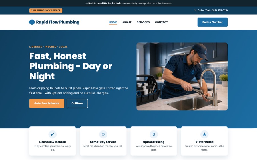 Rapid Flow Plumbing website homepage