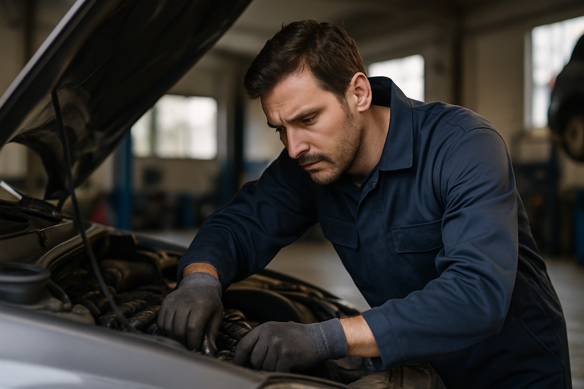 Mechanic working under the hood of a car