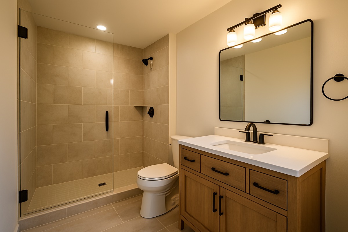 Newly renovated bathroom with walk-in shower